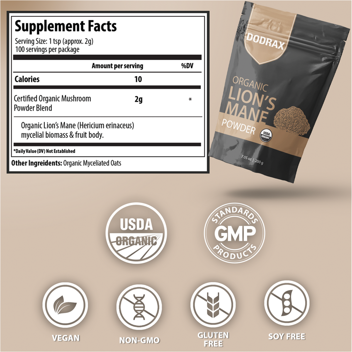 Dodrax® Organic Lion's Mane Mushroom Powder