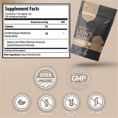 Dodrax® Organic Lion's Mane Mushroom Powder
